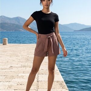 Athleta High-Waist Tie-Belt Shorts in Mauve